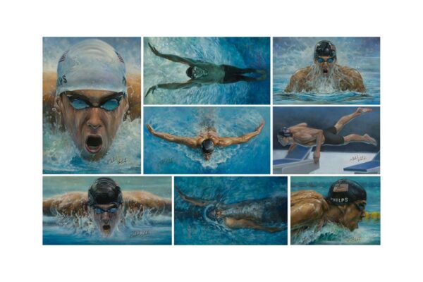 “Golden Eight” Collection of Signed Michael Phelps Paintings Unveiled for the First Time Ahead of 2024 Summer Olympics